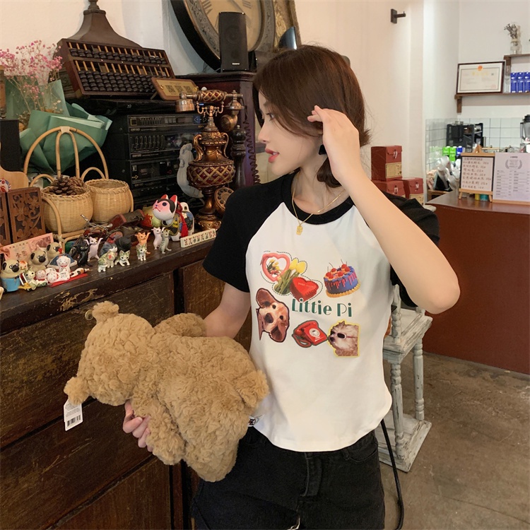 Áo Thun Tay Ngắn In Họa Tiết Màu Sắc Tương Phản Thời Trang Mùa Hè 2022 Cho Nữ