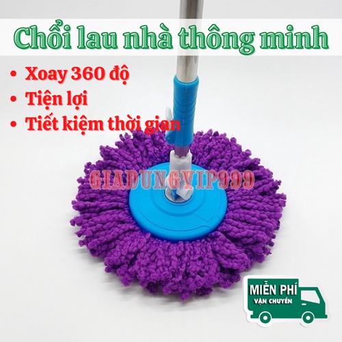 Cây lau nhà ❣️SALE❣️ Chổi lau nhà 360 độ thông minh cán inox cao cấp kèm bông lau vệ sinh nhà cửa tiện dụng