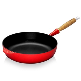 (Hàng Đức) Chảo Lecreuset 28cm có tay cầm bằng gỗ hai màu đỏ - 3478 và cam - 3447