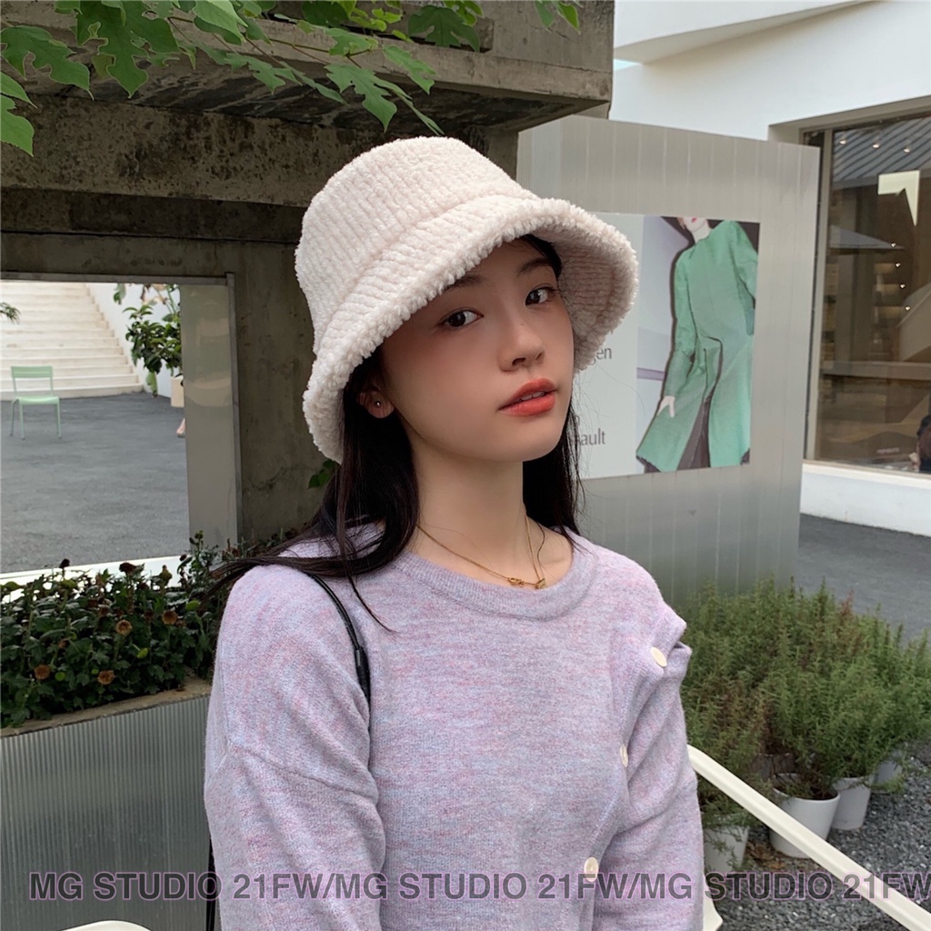 Mũ xô MG STUDIO bằng len lông cừu phong cách cơ bản với 4 màu
