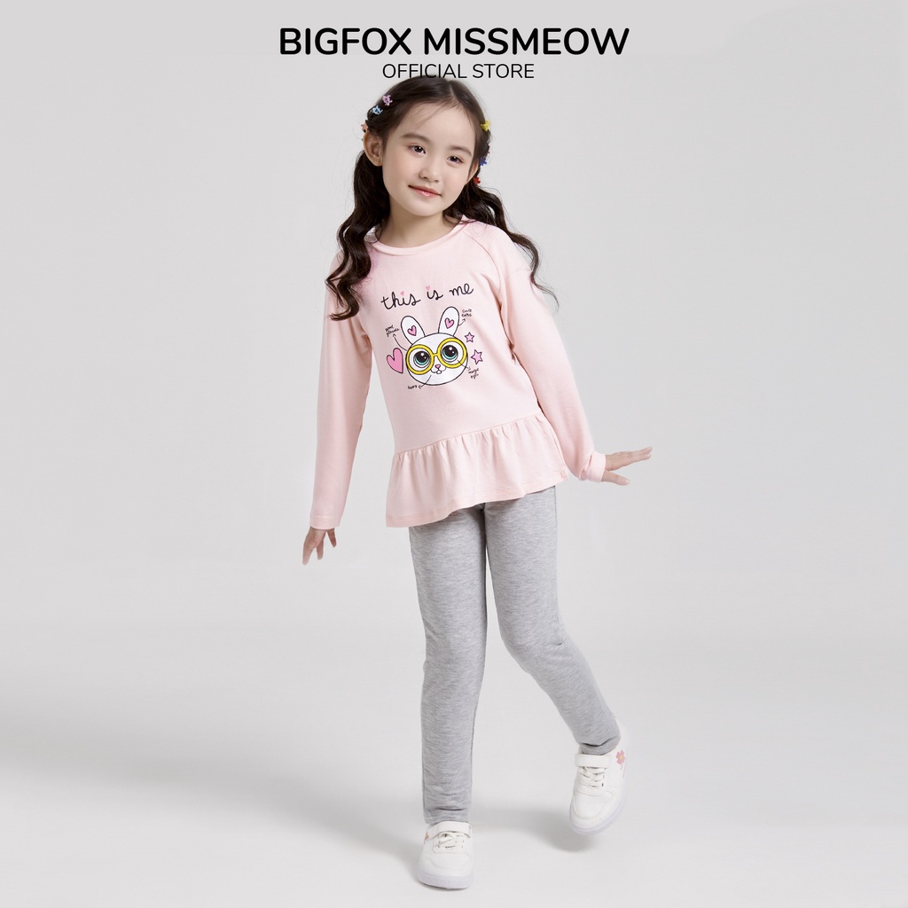 Bộ quần áo bé gái Bigfox - Miss Meow dài tay thu đông, phong cách Hàn Quốc in thỏ đeo kính size đại 3,4,5,6,7,8,9,10,11
