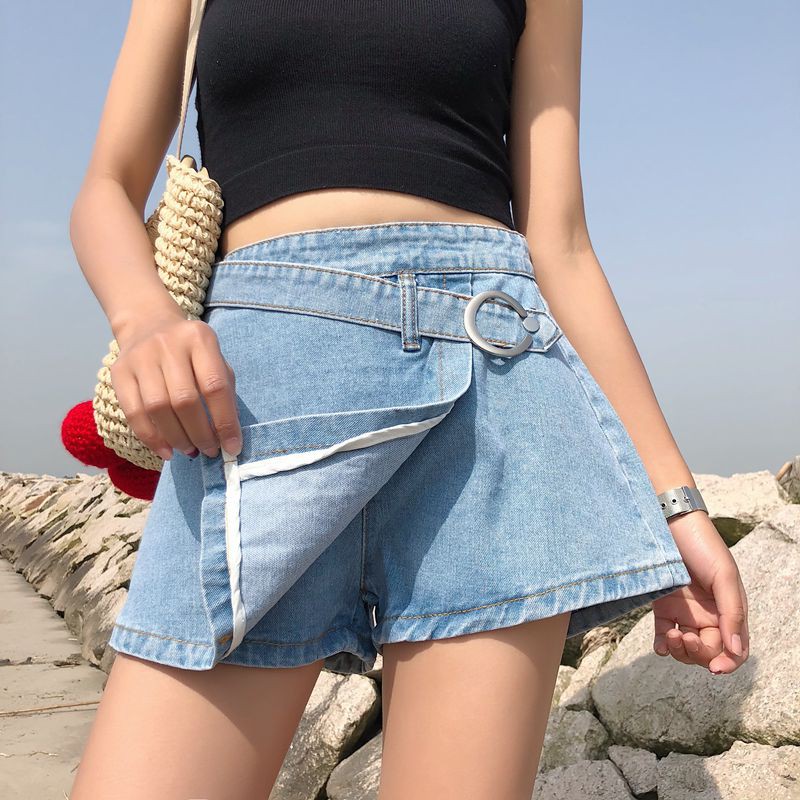 [SẴN] Quần shorts jean nữ giả váy lưng cao Ulzzang Quảng Châu QVJ28