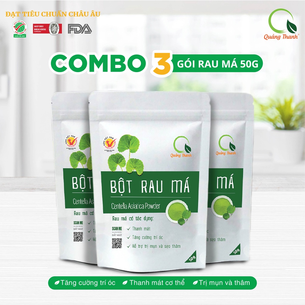 Combo Gói Bột Rau Má Quảng Thanh 50g - Thanh nhiệt, mát gan, giảm mụn - Nguyên chất 100%