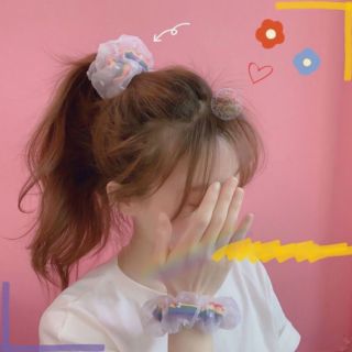 Dây buộc tóc Srunchies vải cầu vồng