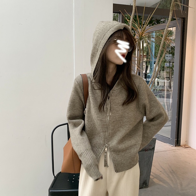 SUXI Áo Khoác Dệt Kim Có Mũ Tay Dài Kiểu Hàn Quốc Thời Trang Mùa Thu Mới Cho Nữ