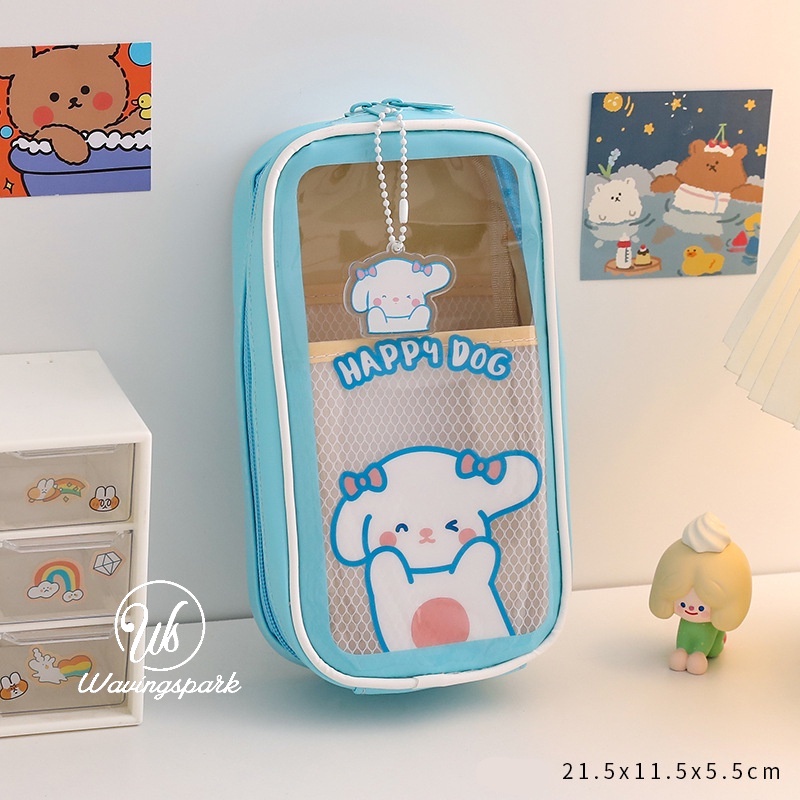 1 Túi Đựng Bút / Mỹ Phẩm Hai Ngăn Cỡ Lớn Có Khóa Kéo Thiết Kế Dễ Thương Cho Học Sinh