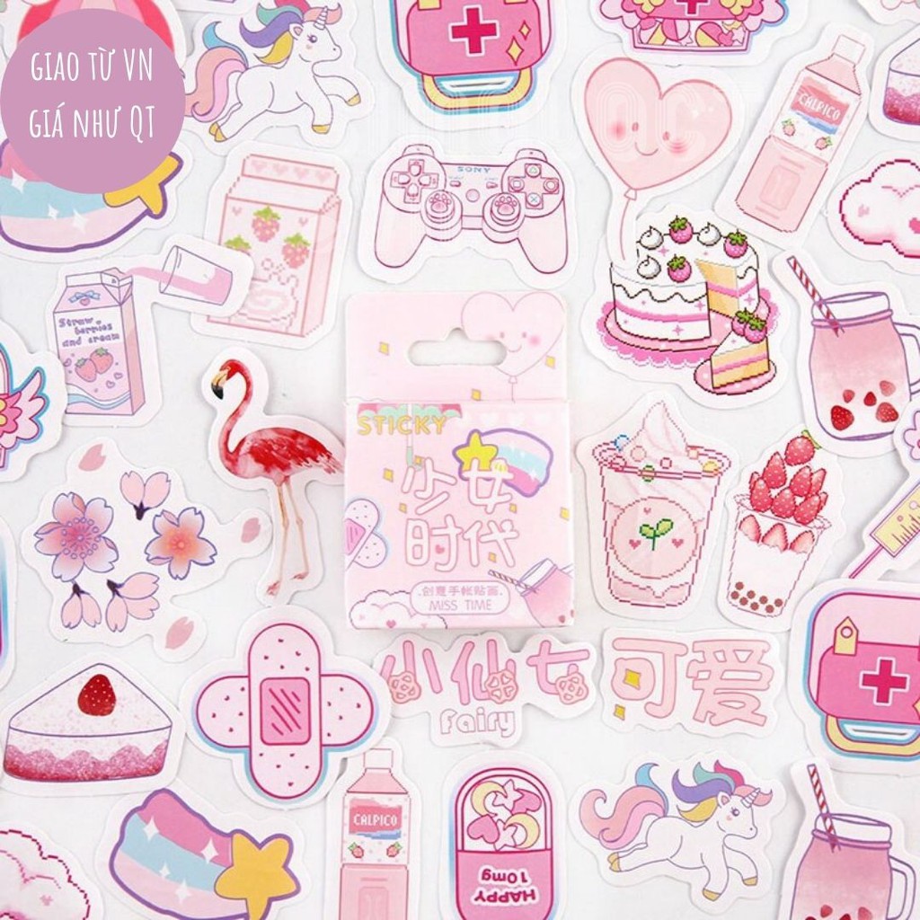 Hộp 46 miếng dán sticker thiết kế độc đáo dễ thương dùng trang trí tiện lợi Box Sticker ST100