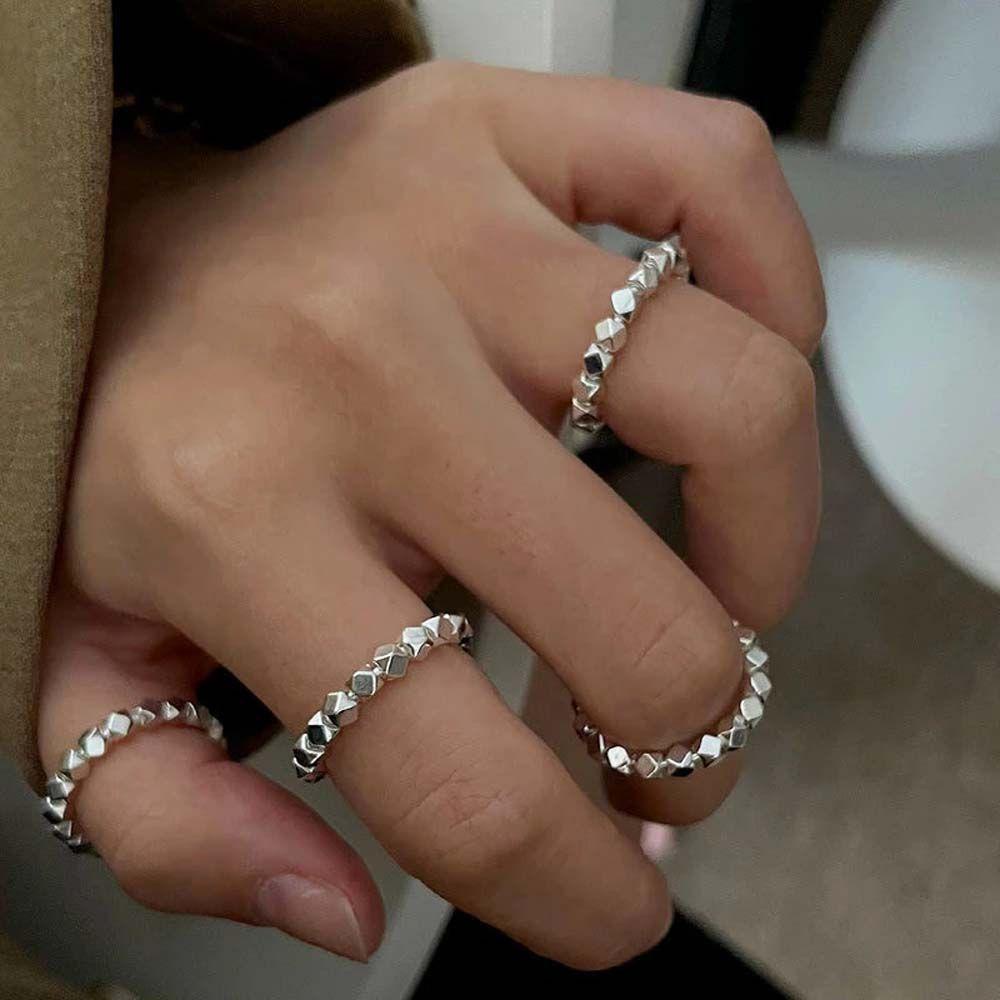 Nhẫn Hở Hình Vuông Đính Hạt Phong Cách Hip Hop Punk Đơn Giản Có Thể Điều Chỉnh Cho Nữ