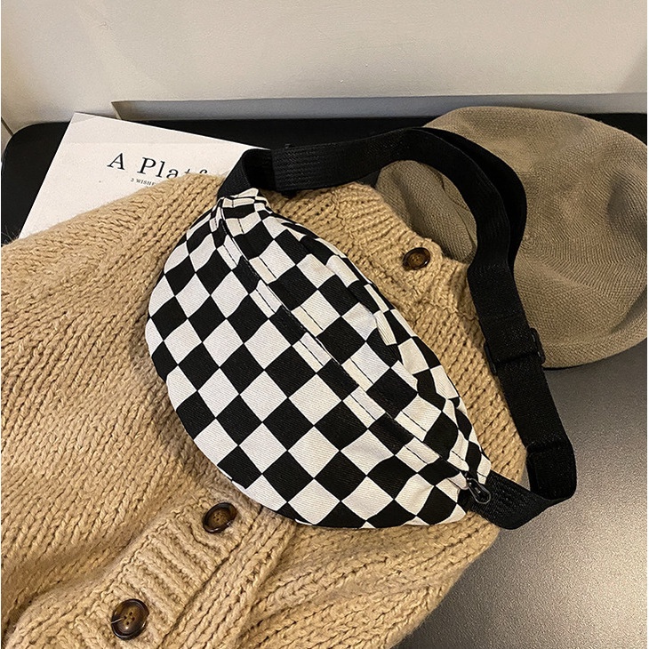 Túi chéo bao tử nam nữ đeo ngực hông họa tiết Caro sắc màu thời trang Hàn Quốc hottrend đi chơi chụp ảnh nổi bật