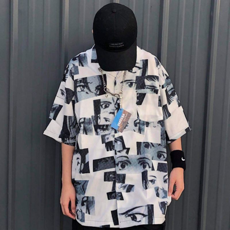 Áo sơ mi unisex hình nhân vật hoạt hình form rộng