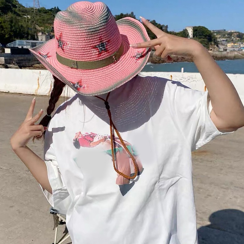 Nón Vành Họa Tiết Ngôi Sao Màu Hồng Thanh Lịch Có Dây Điều Chỉnh Được Cho Nữ Adu