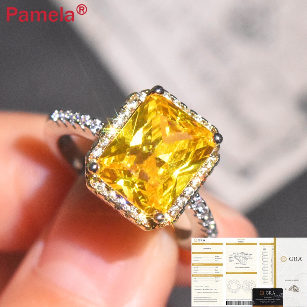 Nhẫn Hở Hình Vuông Đính Đá Kim Cương Màu Hồng Vàng Kiểu Công Chúa Cổ Điển