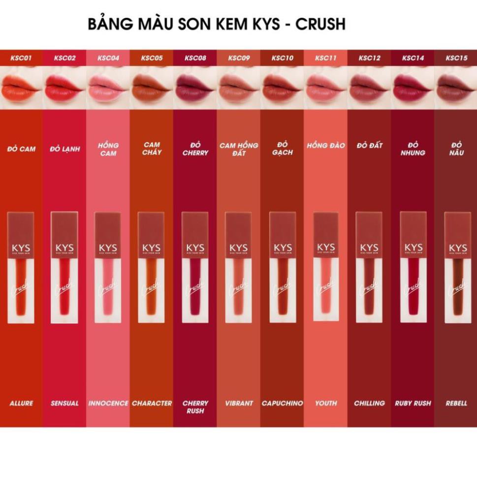 [Ưu Đãi 15/5] Màu Son Hot Nhất 2020 Son Kem Lì Làm Từ Chocolate Tự Nhiên Dòng Crush KYS 3,5G