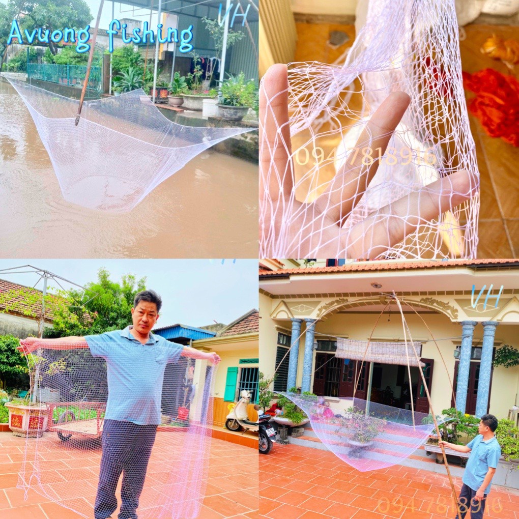 Lưới đánh cá vó bắt cá sợi dù hình trái hồng màu trắng cạnh 2m2 x 2m2