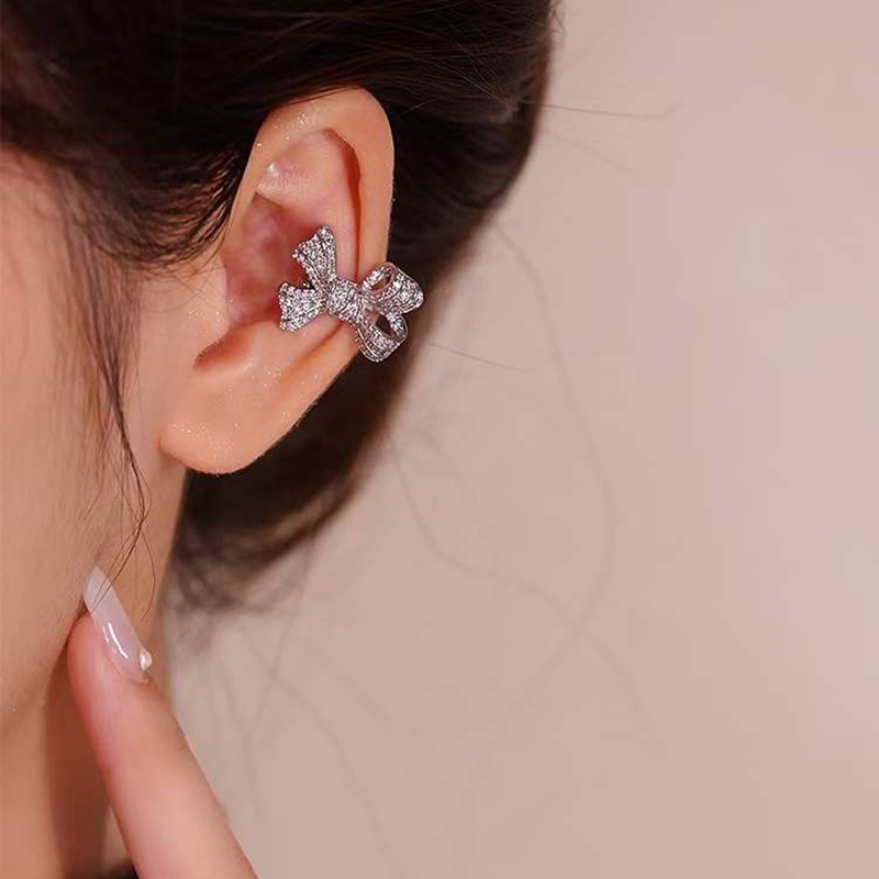 Khuyên Kẹp Vành Tai Đơn Giản Hình Nơ Đính Đá Phong Cách Mới