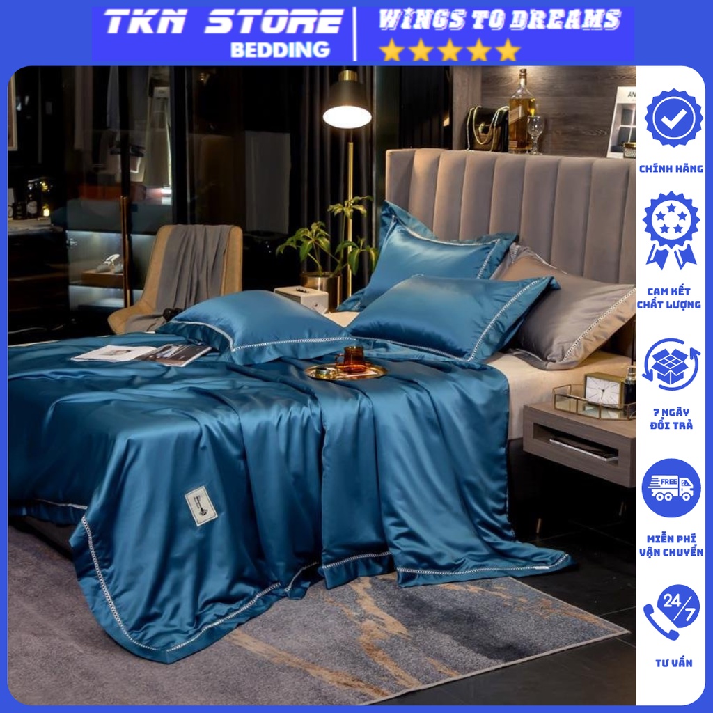 Bộ chăn ga gối phi lụa chăn trần Luxury Basic mẫu mới 2022 , Ga giường vỏ gối mền hè chất liệu mềm mịn thấm hút mồ hôi
