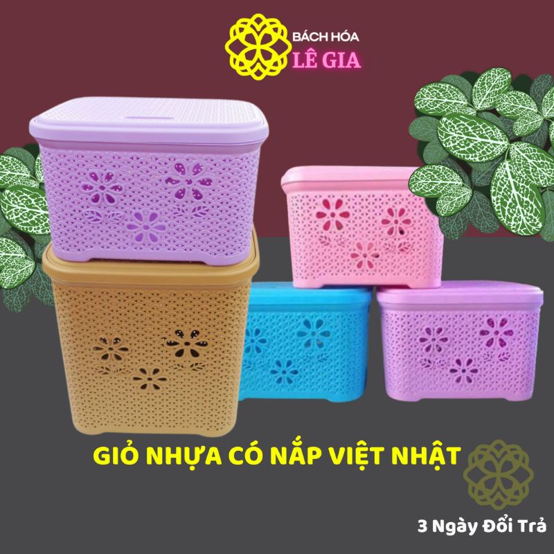 Giỏ Nhựa Có Nắp Việt Nhật 2 size Cao 5159 - Thấp 5159 Làn Nắp Hoa, Giỏ Đựng Đồ Chơi Cho Bé - Lê Gia Shop