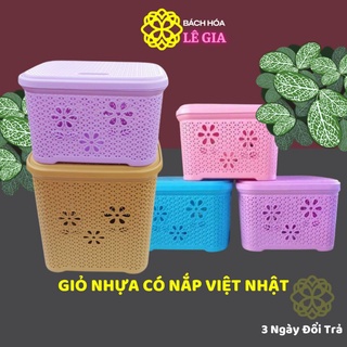 Giỏ nhựa có nắp việt nhật 2 size cao 5159 - thấp 5159 làn nắp hoa, giỏ đựng đồ chơi cho bé - lê gia shop