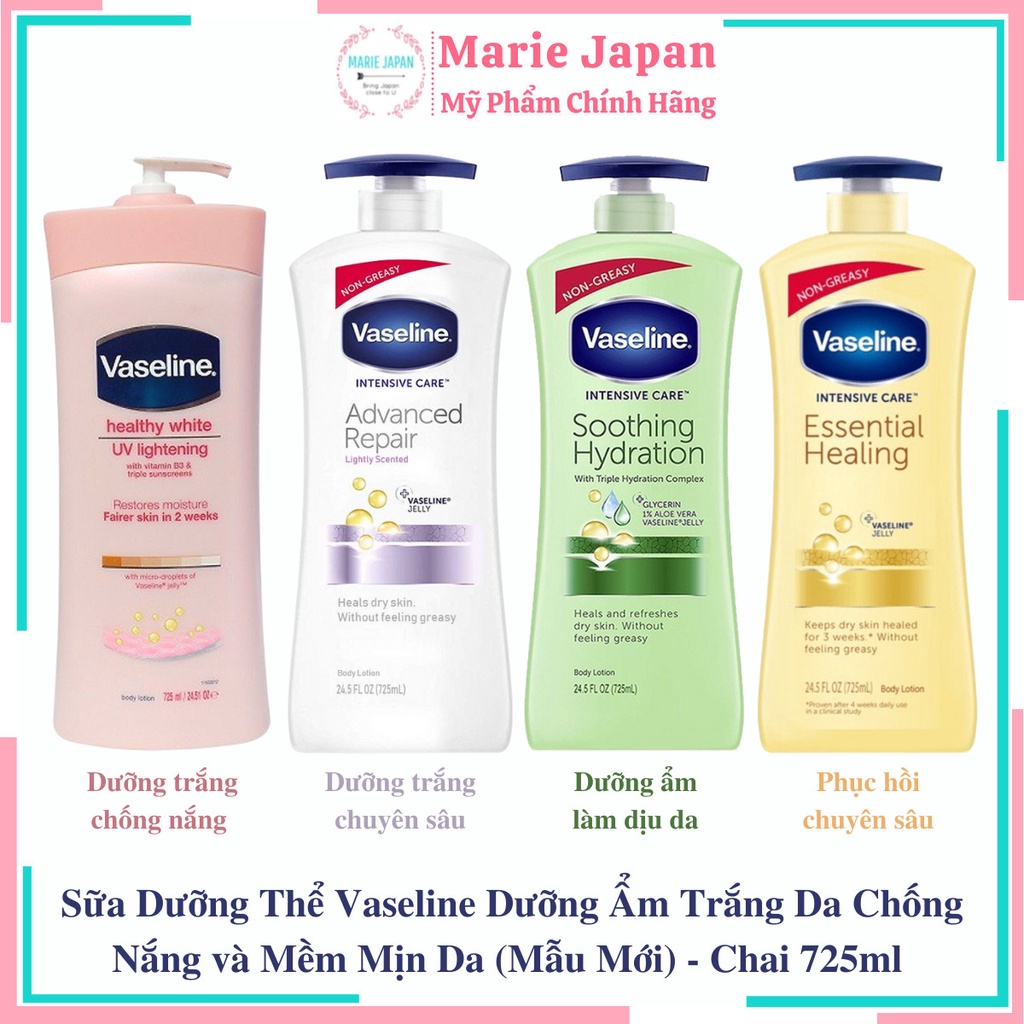 Sữa dưỡng thể trắng da toàn thân Vaseline bản Mỹ 725ml