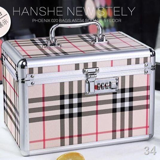 2021☽Hộp đựng mỹ phẩm xách tay hợp kim nhôm khóa mã số lớn hai lớp chuyên nghiệp có túi