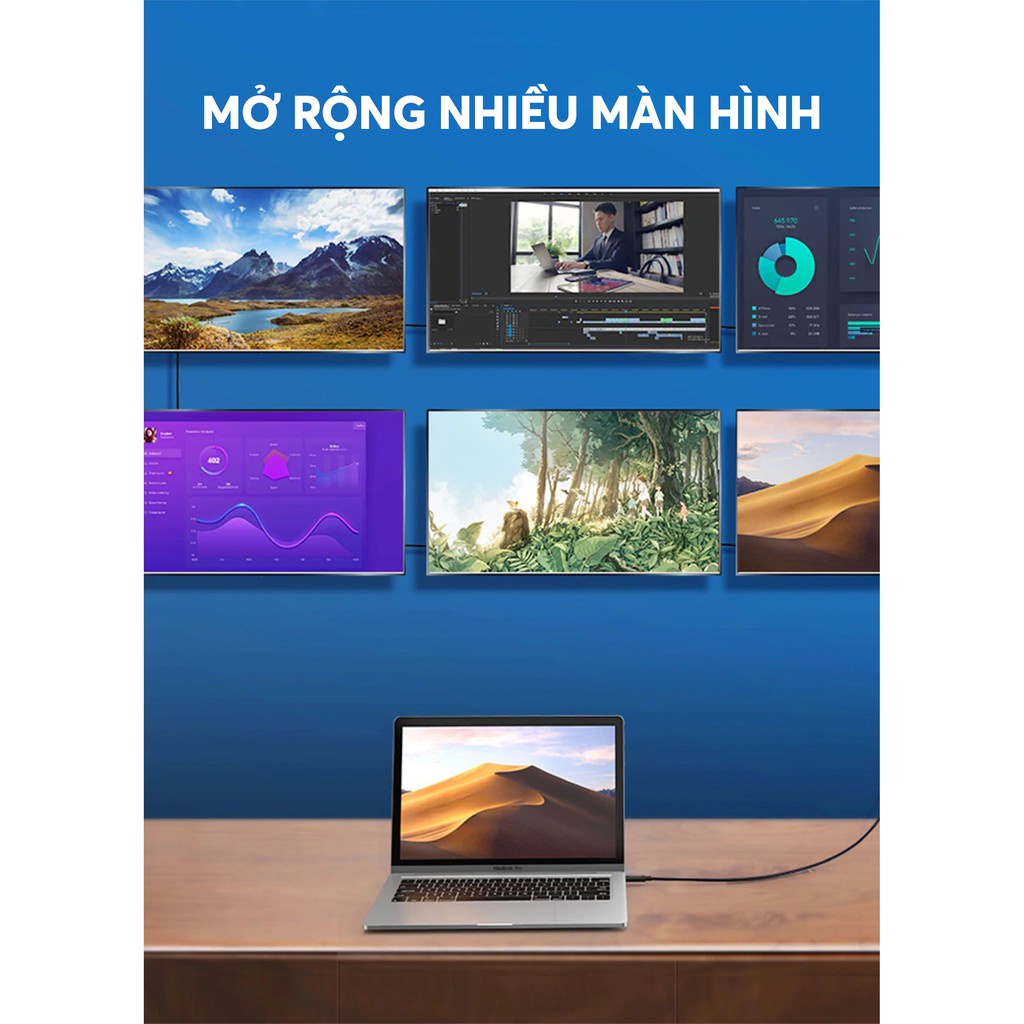THUNDERBOLT 3 (USB Type-C Gen 3) truyền dữ liệu 40Gbps, xuất hình ảnh 5K60Hz, sạc 100W, dài 0.5-2m UGREEN US341