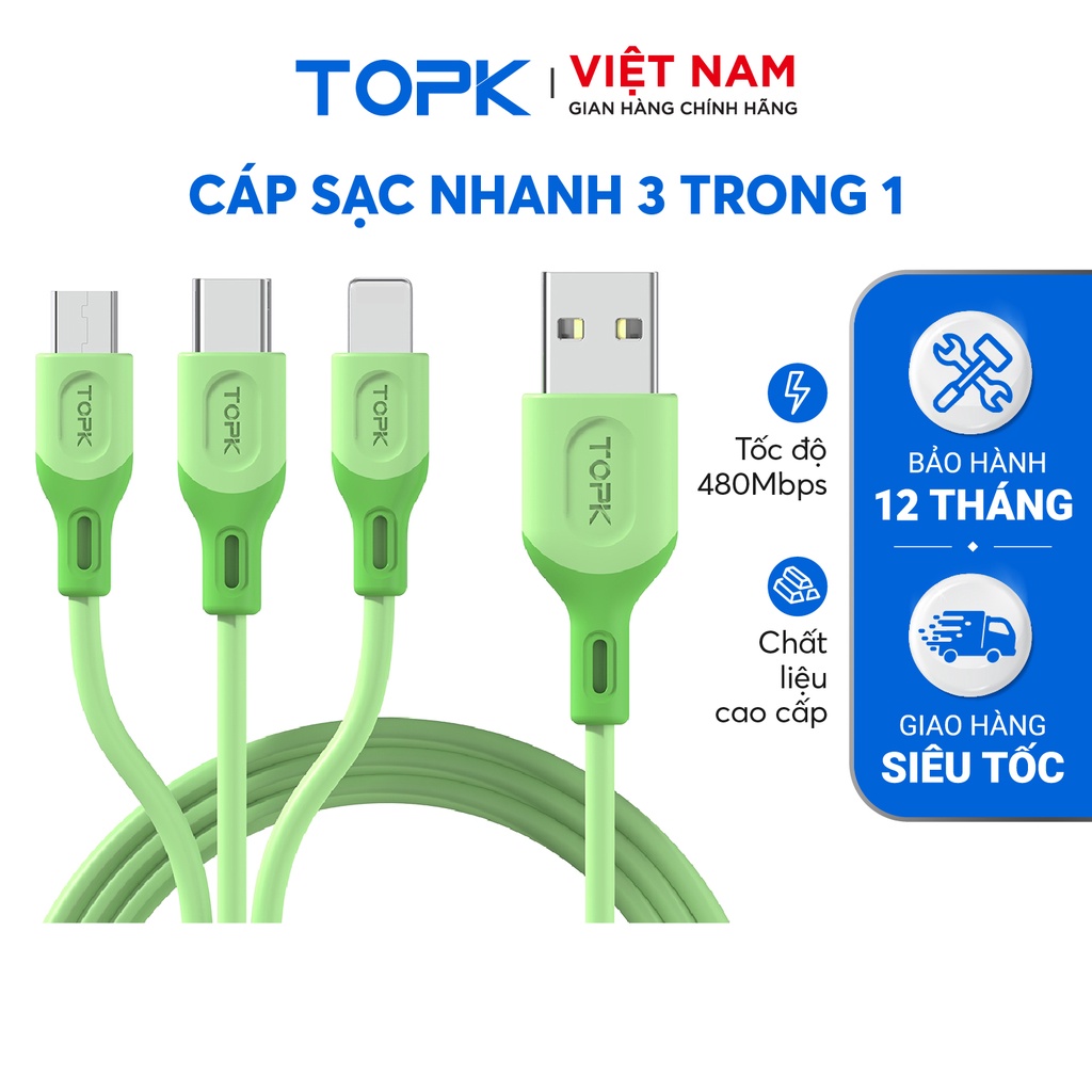 Cáp sạc TOPK AN84-3 Vỏ TPE dẻo - Hàng chính hãng Bảo hành 12 tháng