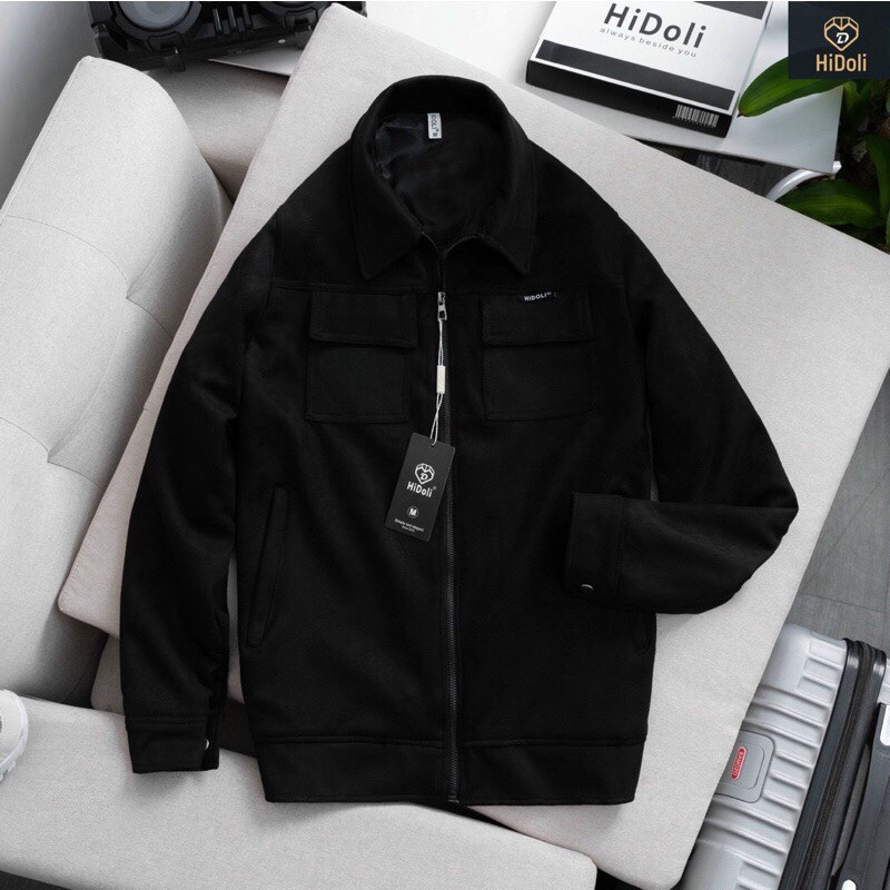 Áo khoác da lộn lót gió cổ bẻ - Áo khoác thu đông thời trang nam AK62