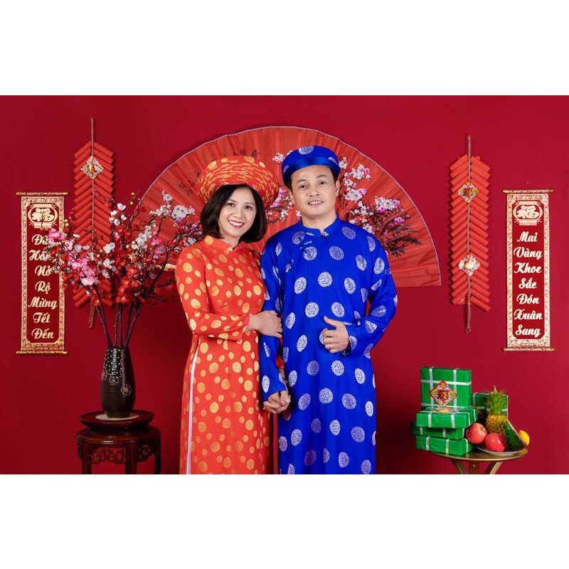 ÁO DÀI NAM GẤM ĐỒNG TIỀN 2 MÀU