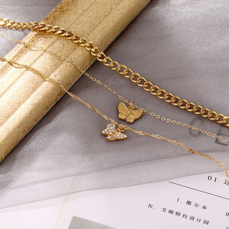 vòng cổ Nhiều Lớp Mặt Hình Bướm Cho Nữ