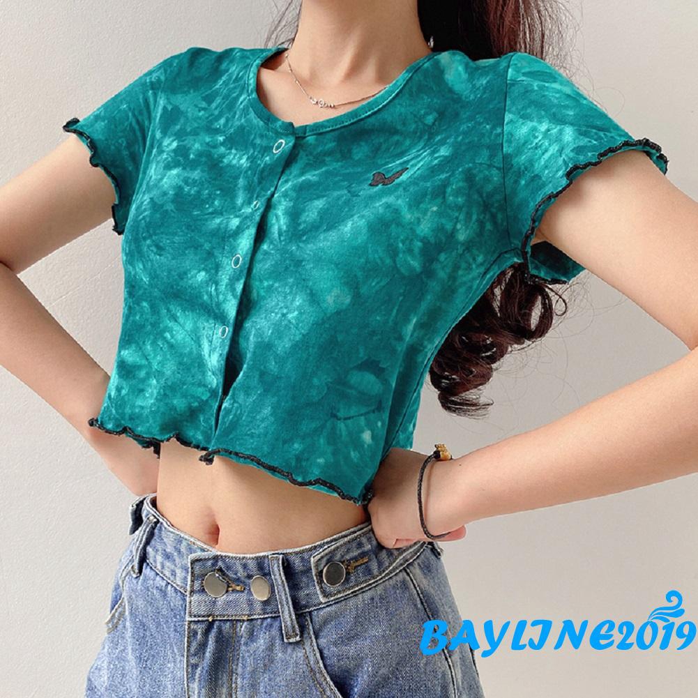 Áo Thun Tay Ngắn In Hình Bướm Dễ Thương Cho Nữ