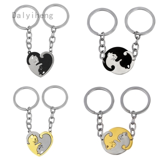 Móc khóa hình trái tim khắc chữ love/Mèo dễ thương bằng thép không gỉ