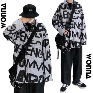 Áo sơ mi - Áo khoác trắng phối chữ dài tay unisex ulzzang oversize form rộng street style Hàn