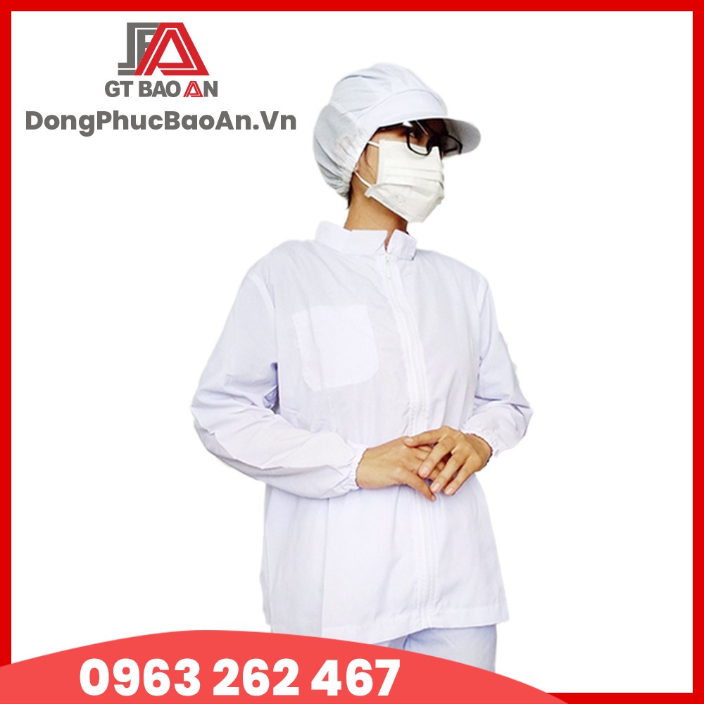 Quần Áo phòng sạch MÀU TRẮNG - Bộ đồng phục phòng lạnh rời áo rời quần cho công nhân thủy hải sản, thí nghiệm