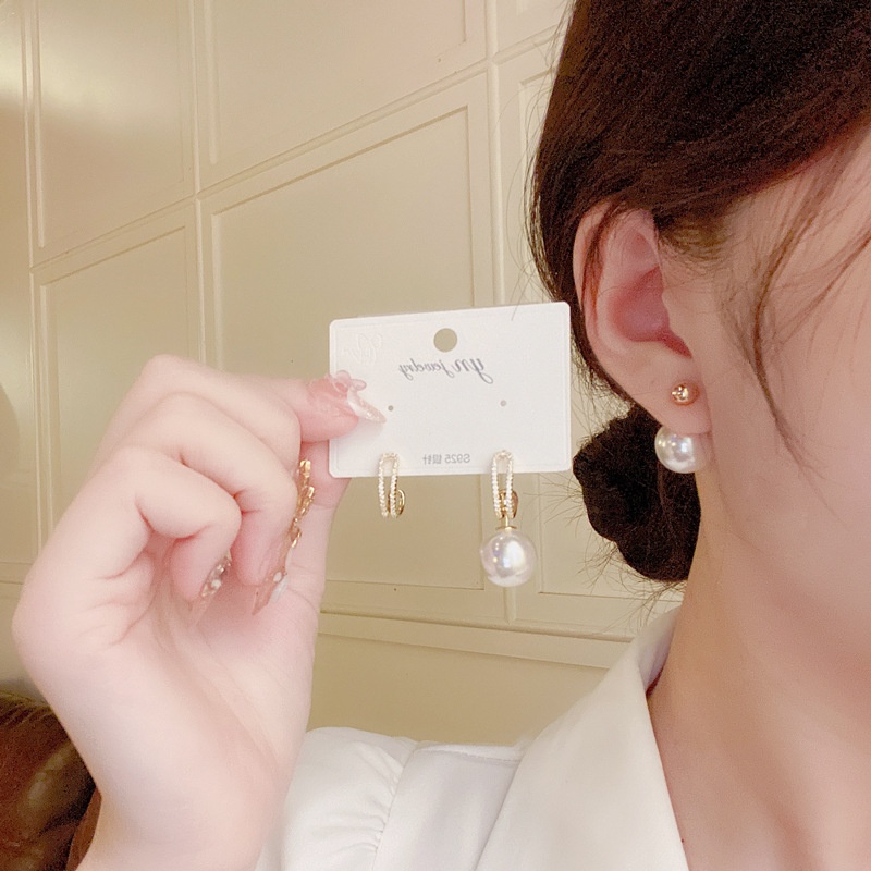 Khuyên Tai Hình Học Đính Ngọc Trai Thời Trang