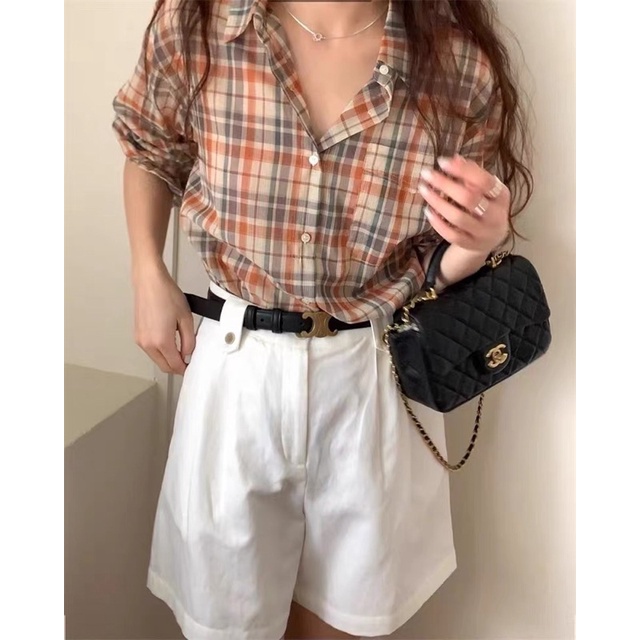 Sơ mi kẻ Hàn suông