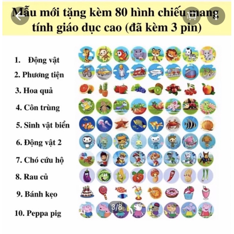 Đèn pin chiếu hình cho bé 80 hình động vật sắc nét cho bé