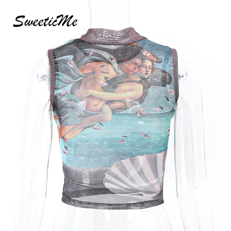 Áo Sát Nách Cổ Tròn Dáng Ôm In Họa Tiết Thời Trang Quyến Rũ Cho Nữ