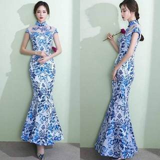 ĐẦM MAXI DẠ HỘI REN ĐUÔI CÁ CỔ TÀU SANG TRỌNG CÓ SIZE LỚN XXL