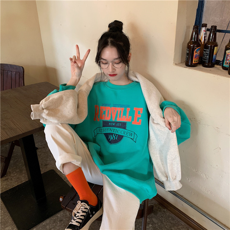 Áo sweater dáng rộng in hình phong cách Hàn Quốc cá tính cho nữ