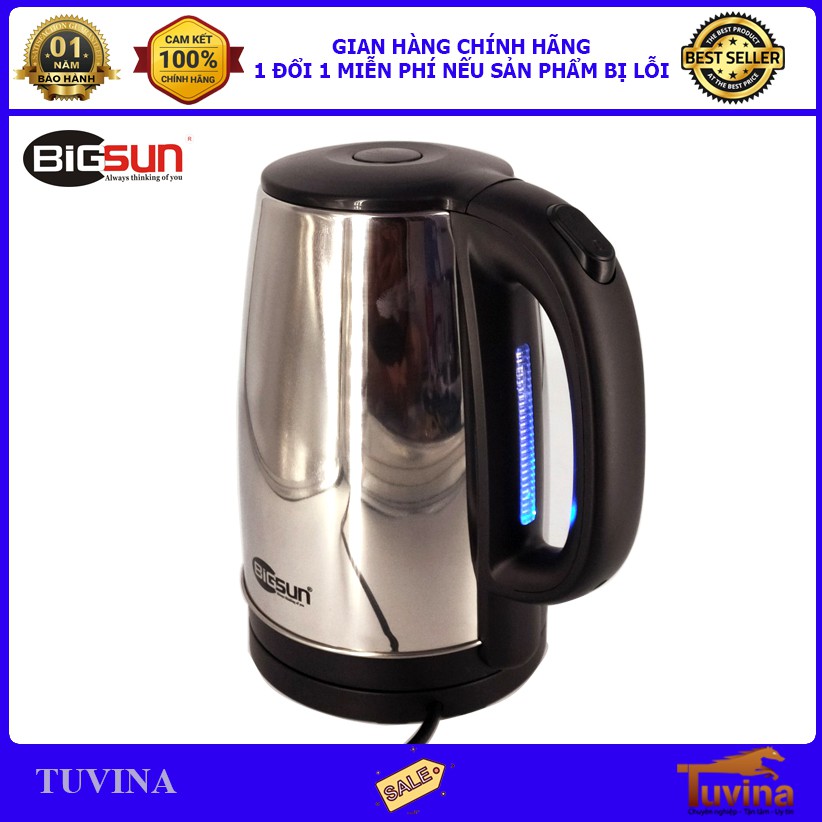 Ấm Siêu Tốc - Bình Đun Nước Siêu Tốc Inox Bigsun 1.8L 1.8 Lít - Đun Sôi Cực Nhanh - Hàng Chính Hãng (Bảo Hành 12 Tháng)