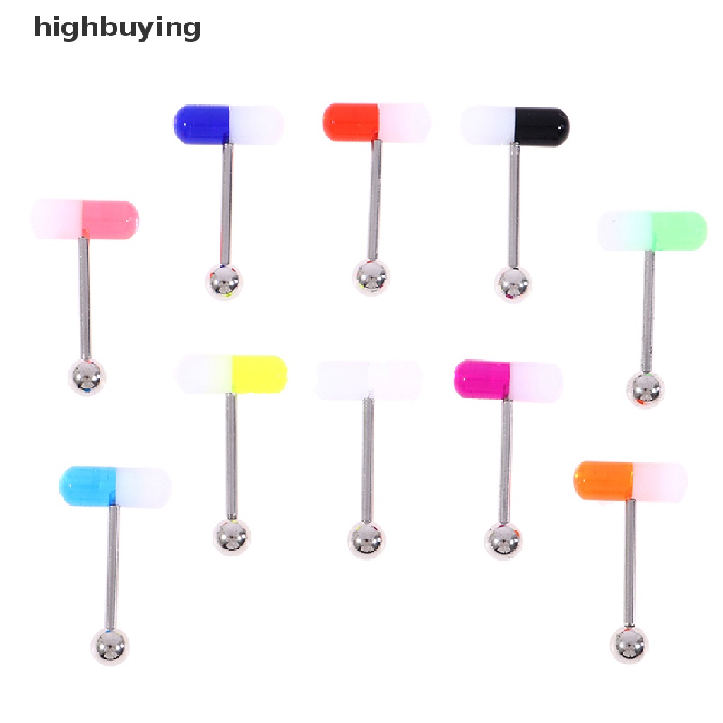 HBVN Belle 10pcs/lot Colorful Capsule Tongue Rings Acrylic Pill Tongue Piercing Ring Punk Modish