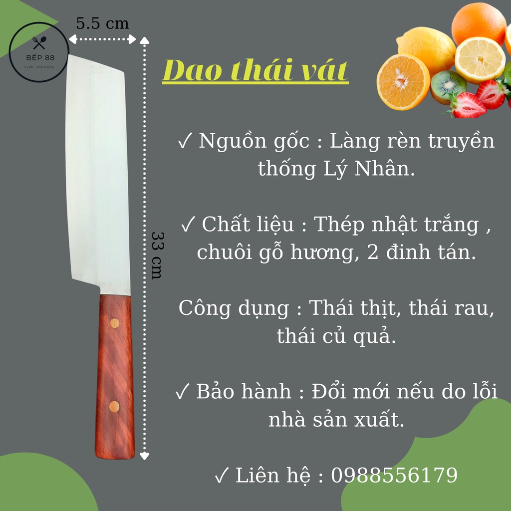 Dao làm bếp Nhật Bản thép trắng không gỉ loại thái thịt vát, Bếp 88 chuyên bộ dao nhà bếp chất lượng cho mọi gia đình