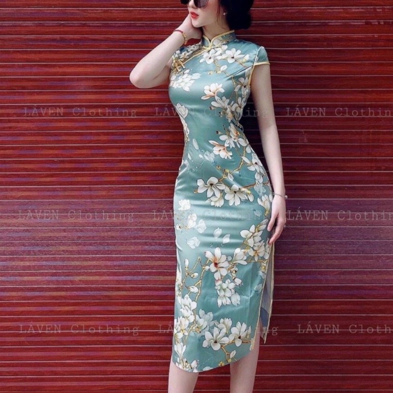 Váy đầm nữ body sườn xám cách tân phối họa tiết HT05