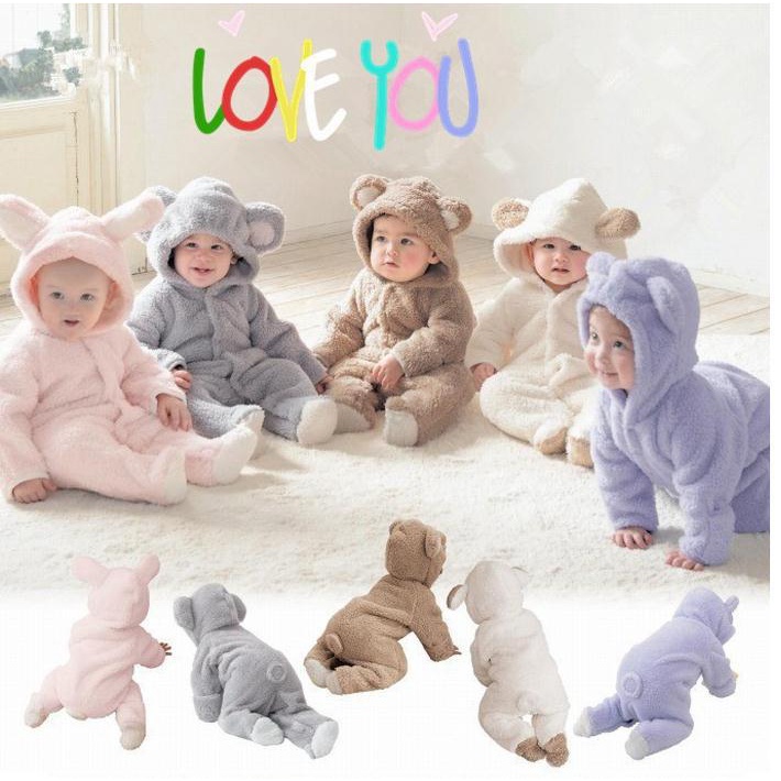 Bộ Áo Liền Quần Bằng cotton Tay Dài Có Mũ Trùm Giữ Ấm Mùa Đông Dành Cho Bé Trai Gái 0-12 Tháng Tuổi