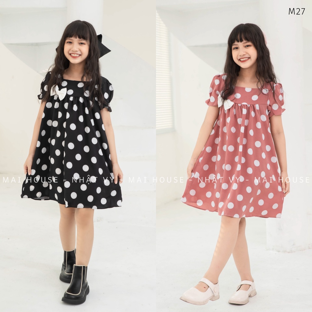 Váy Bé NHẬT VY Baby Doll Nơ Trắng Chất Cotton Mịn Đi Chơi Dáng Xoè Màu Đỏ, Hồng - M27