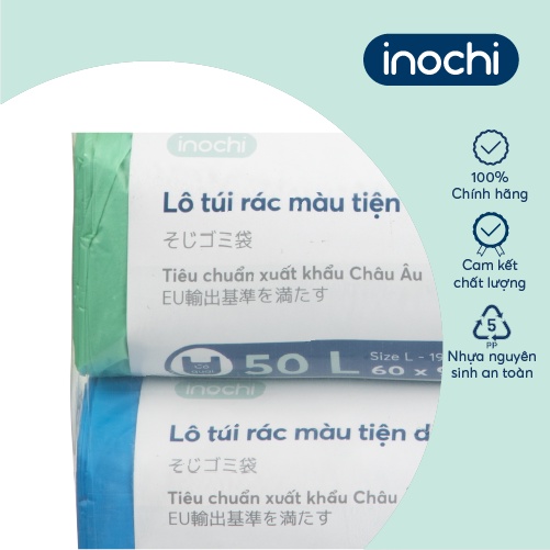 Lô túi rác màu tiện dụng Inochi - Soji 4 x 50L có quai cầm (4 cuộn)