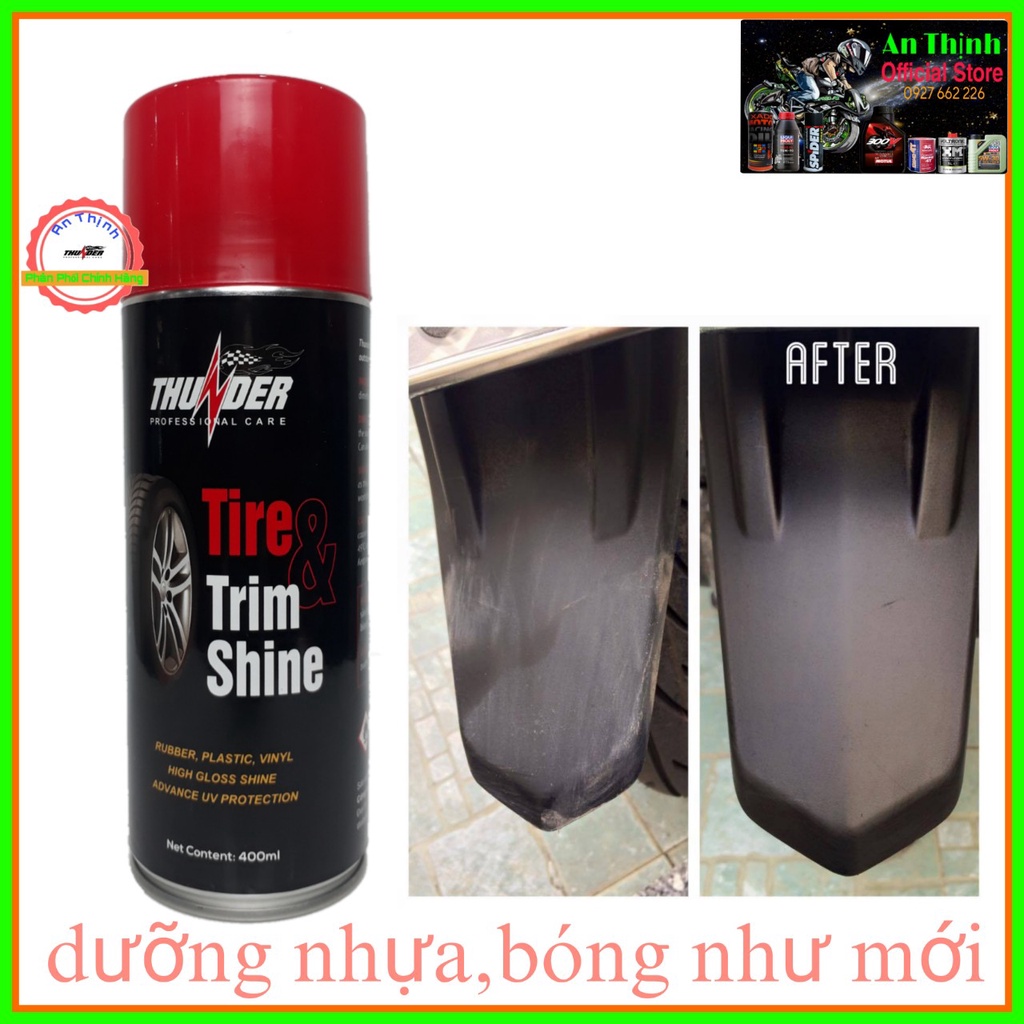 Chai Dưỡng, Phục Hồi Nhựa Nhám, Bóng Vỏ Xe Thunder Tire Trim Shine 400ML-Cao Cấp Chính Hãng Cho Mọi Loại Xe.