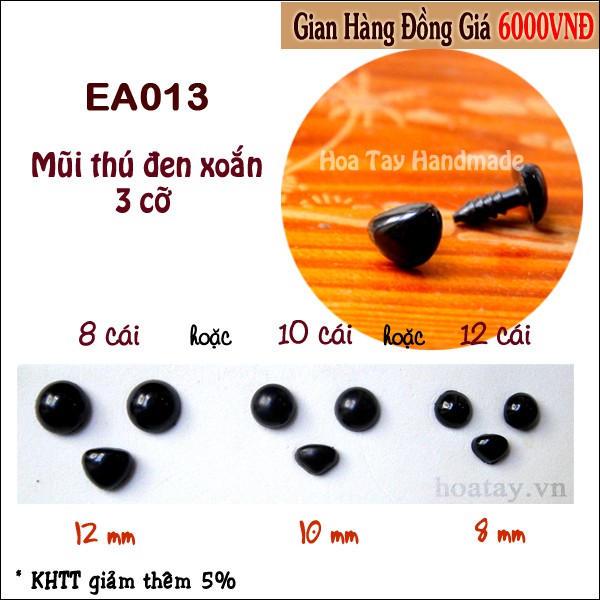 MŨI THÚ ĐUÔI XOẮN MÀU ĐEN Nhiều kích cỡ