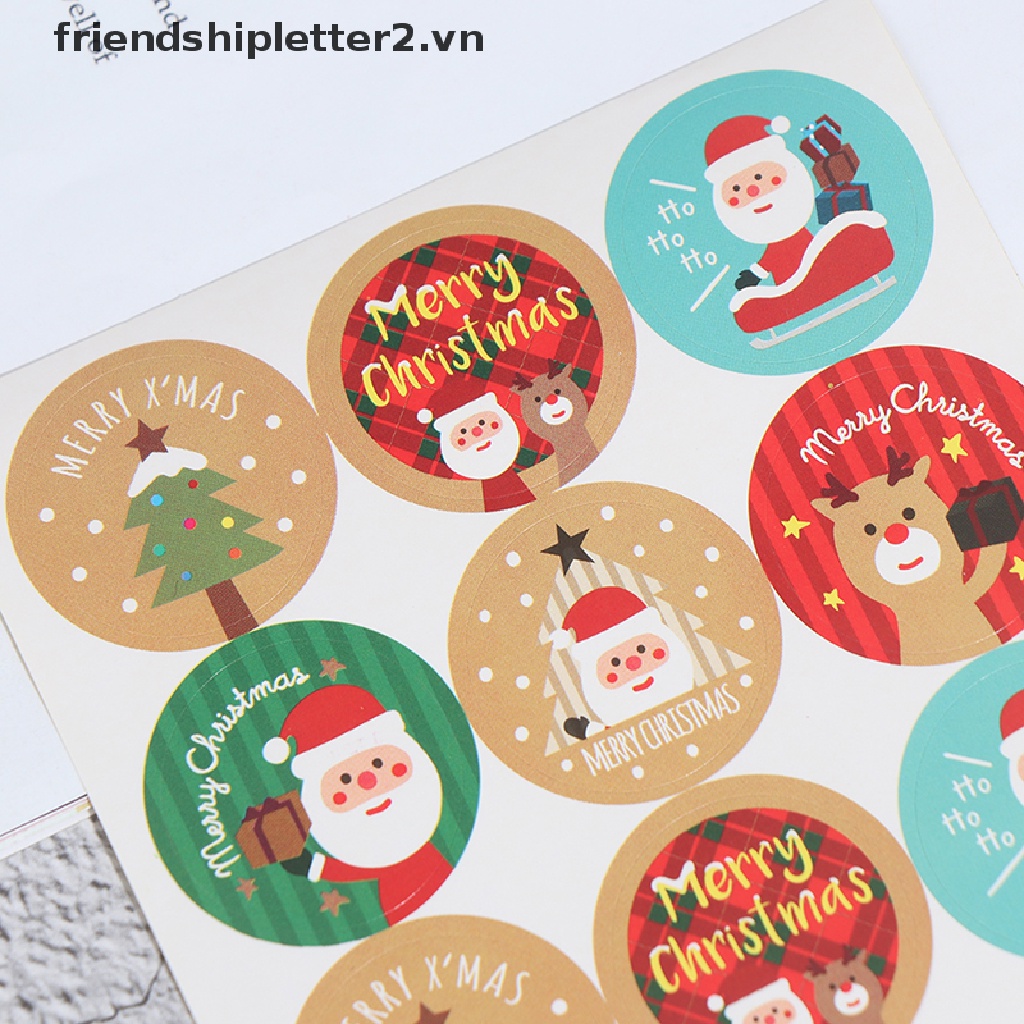 Bộ 120 Miếng Dán Tròn In Chữ Merry Christmas Dùng Trang Trí Giáng Sinh