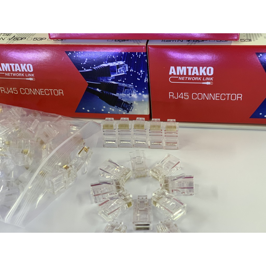 Hạt mạng RJ45 CAT 5E AMTAKO Hộp 100 hạt